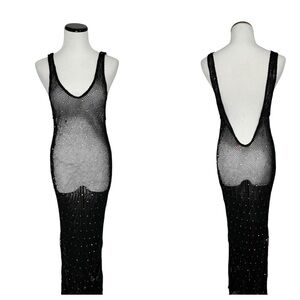 River Island Resort Black Mesh Sleeveless Low Back Maxi Dress L